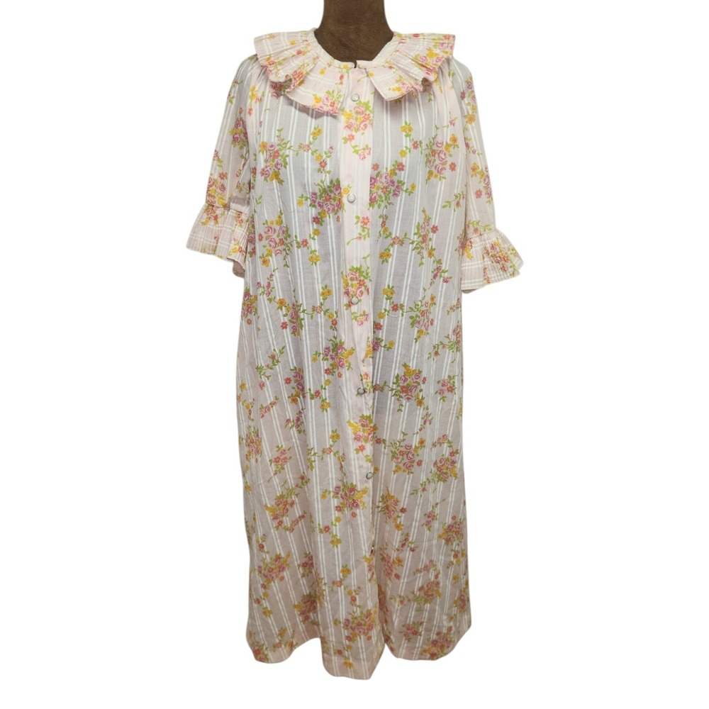 Smart Time Vintage House Dress Floral Size 16 Cottagecore Country Snap Ruffle